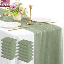 12pcs 10ft Sheer Pearl Table Runners Elegant Tulle Wedding Party Event New