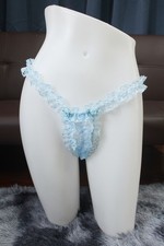  A191 Vintage Style 2XL/ElasticW.24-44" Blue Lace Thong Bikini Panties Underwear
