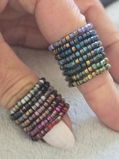 Beaded Stretch Elastic Stacking Multicolour Gold Tone Rings Set Of 15