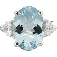 5.80 Carats Natural Aquamarine and Diamond 14K Solid White Gold Ring