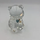 VTG FENTON Handmade Clear Glass SEPTEMBER Birthday Bear With BLUE SAPPHIRE Heart