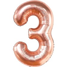 Rose Gold Number 3 Foil Mylar Balloon Party Decorations 34in 1 Per Pkg NEW