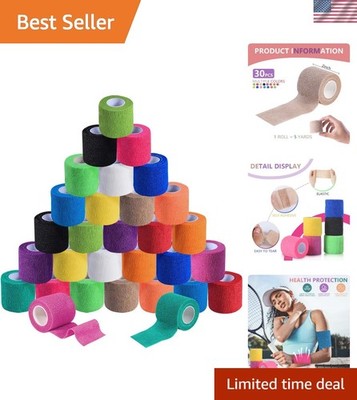 Colorful Self Adhesive Bandage Rolls 2 Inch x 5 Yards 30 Pack Elastic Wrap