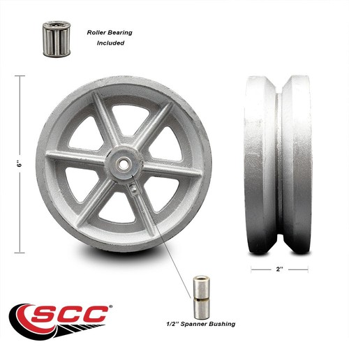 SCC -6" Semi Steel Cast Iron V-Groove Wheel Only w/Roller Bearing -1200 lbs Cpty - Picture 2 of 4