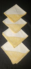 Vintage Embroidered Linen Hankerchief Yellow Crochet Lace Border Corner