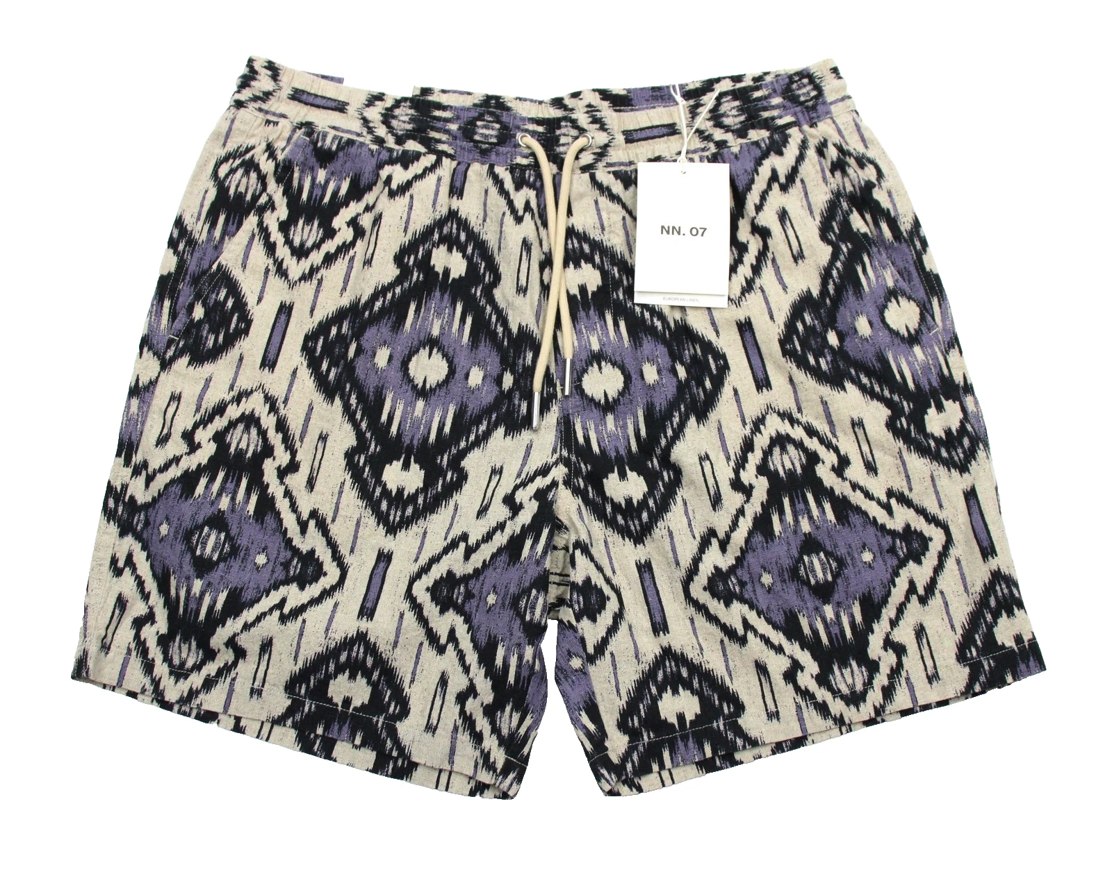 NN07 Gregor Chino Shorts Mens M Violet Linen Cotton Drawstring Lined Ikat