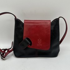 Leather Crossbody Bag Red  Black Made In Italy Adjustable Vera Pelle