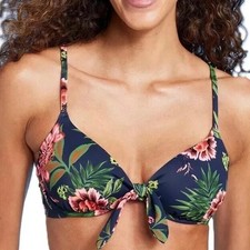 NWT Shade  Shore Navy Floral Tie Underwire Bikini Swim Top Size 36C