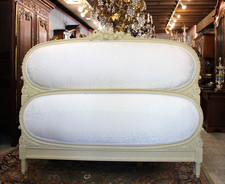 French Antique Louis XVI Painted Frame Antique White Upholstered Cal King Bed
