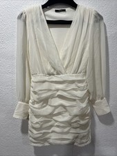 Forever 21 Ivory Long Sleeves Bodycon Lined Semi Sheer Dress Size M