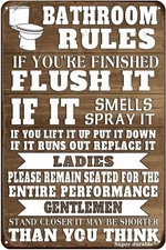 Super durable Funny Bathroom Rules Tin Metal Signs Home D cor 8x12 Wall Farmhous