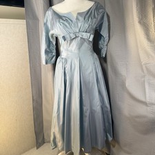 Harry Keiser Party Dress Cocktail Powder Blue Taffeta Tea Length Vintage 1950s