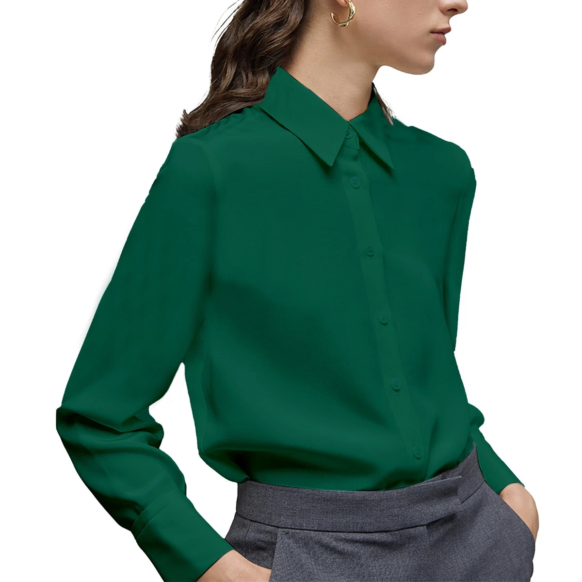 knee length dresses for ladies Slim Fit Button-Down Collar Long Sleeve Shirt, Classic I Solid main image 1