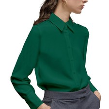Women's Chiffon Button Down Shirts Casual Long Sleeve Blouse Collared Work Shirt