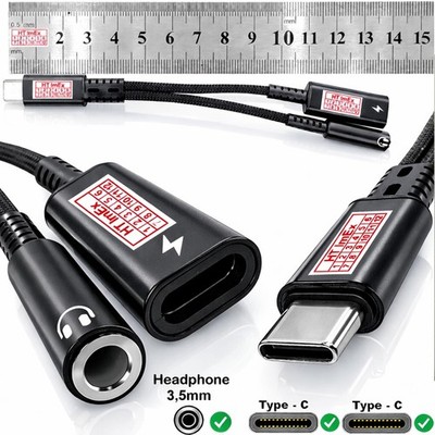 schwarz Adapter Usb-C Aux 3,5mm Digital Splitter Audioadapter Kopfhörer Headset
