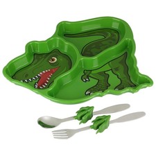 T-Rex Dinosaur Meal Set, Toddler Divided Plate, Fork  Spoon
