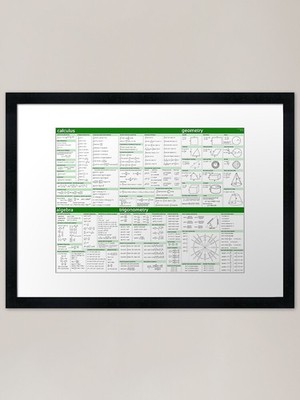 Mathe Formel Blatt - grün gerahmt ein gerahmtes Wandbild Poster Leinwanddruck Bild