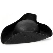 Black Pirate-Hat,Woman Men Tricorn Leather Hat,Vintage Wrinkle Pirate Colonia...
