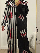 Adult Killer Clown Halloween Costume w/ Mask Bloody Striped Jumpsuit Size M