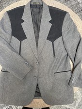 CIRCLE S Mens 2 Tone 44R Faux Suede Rockabilly Dart WESTERN Jacket Blazer Blue