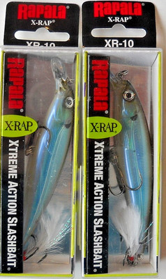 Lot of 2 RAPALA X-RAP (XR-10) XTREME ACTION SLASHBAIT/JERKBAIT, MOSS BACK SHINER