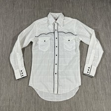 Wrangler Shirt Men M VTG 70's USA Long Tails Permanent Press Pearl Snap 15.5/33