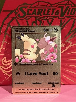 Eevee Pikachu I Love You! Love Gold Metal Inspired Pokémon Card