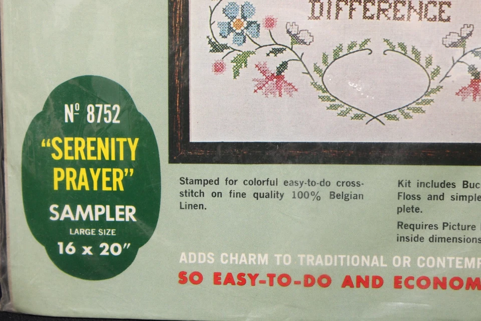Vtg BUCILLA X-Stitch Needlework Kit #8752 Serenity Prayer Sampler NOS SEALED - Image 3 of 4