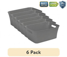 6 Pack Medium Open Storage Bins   Gray Flannel Organizers with Handles