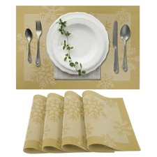 4 Pièces Set de Table Motif Neige, Sets de Table en PVC Polyester, Tons Dorés