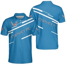 Custom Name Corvette Logo C8 Racing Blue 3D Polo Shirt Men's S-5XL