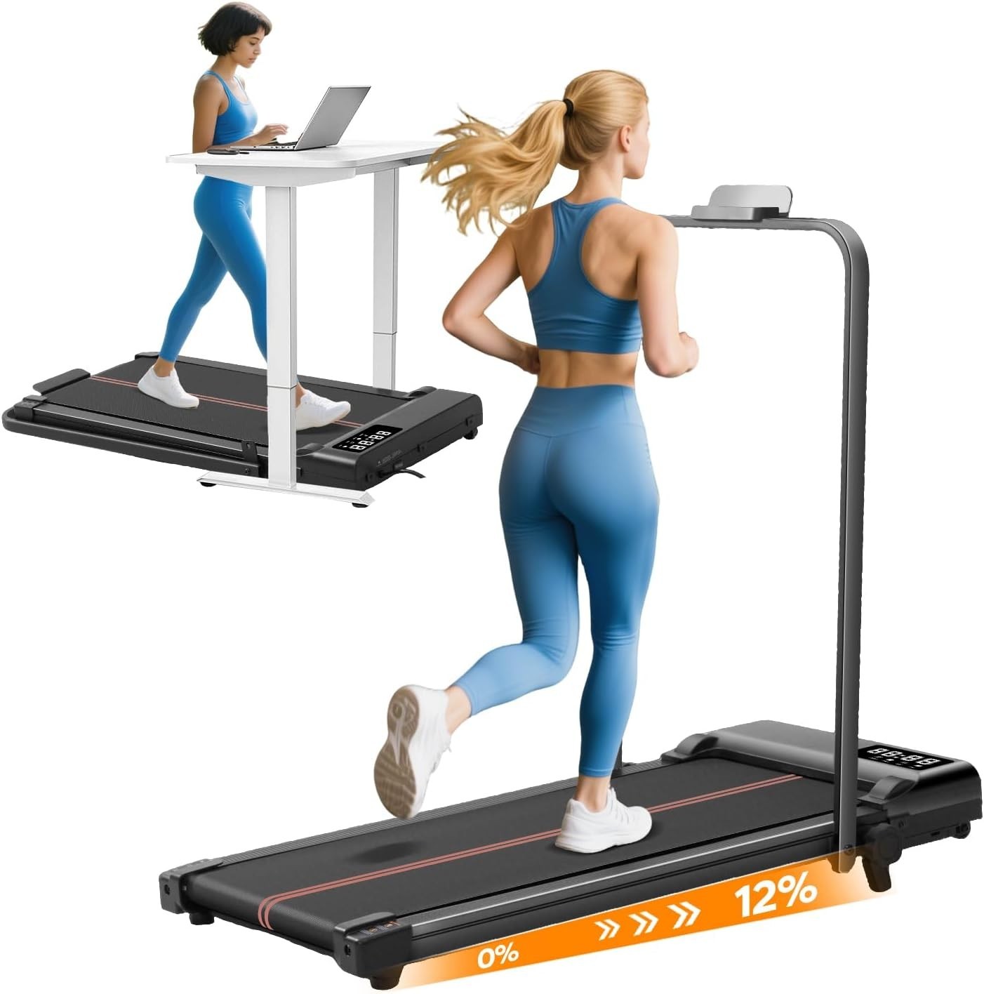 Walking Pad Treadmill with 12% Incline and Handle Bar, 3.0HP Folding Foldable...