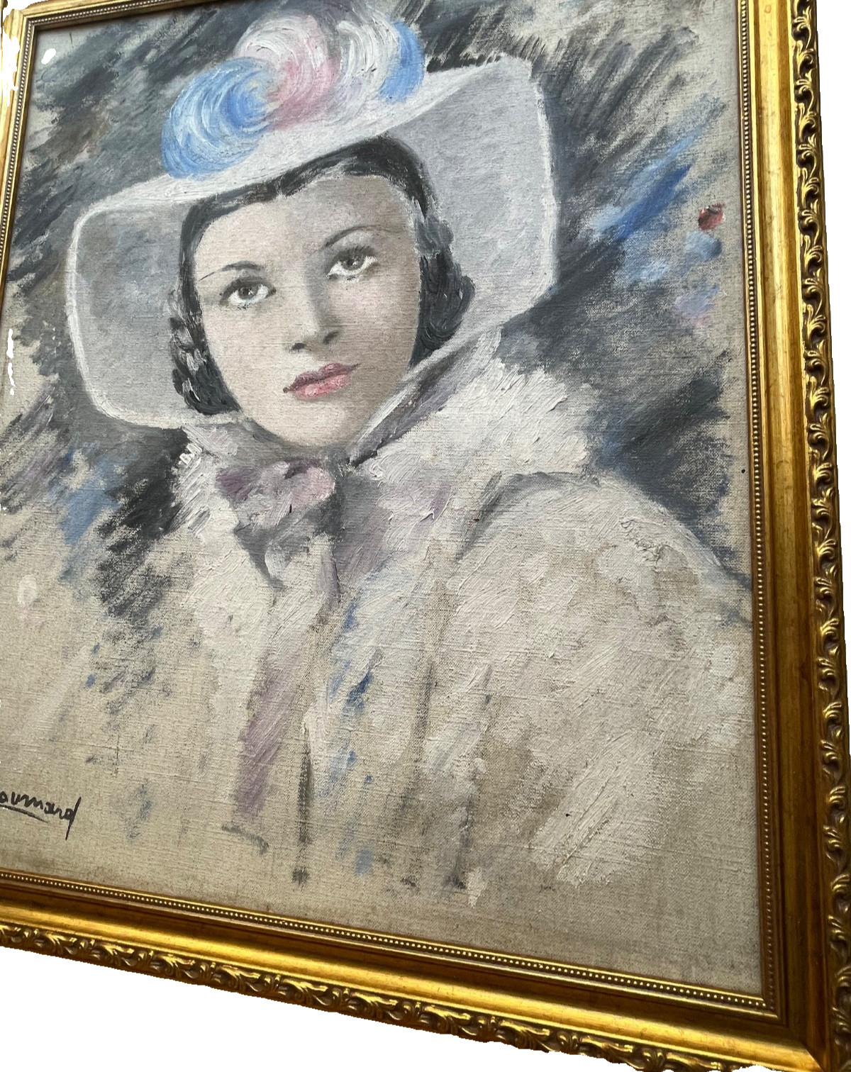 French Post-Impressionist Oil Canvas Signed - Portrait of an Elegant Young Woman