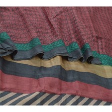 Sanskriti Vintage Dark Red Sarees Pure Silk Printed Sari Soft 5Yd Craft Fabric