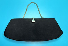 VTG Elegant Black Clutch Purse Handbag Evening Bag With Hidden Chain Snap Close