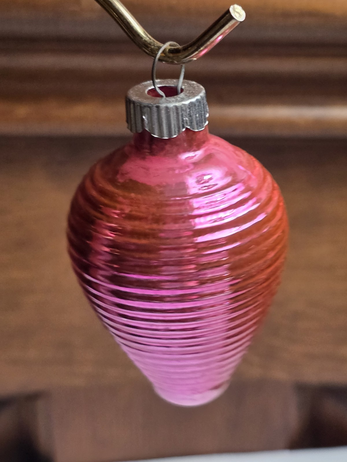 Vintage Shiny Brite Fuchsia Pink Lantern Glass Christmas Ornament