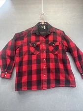 Saddle King Large Western Red Buffalo Plaid Flannel Insulated Pearl Snap Jacket