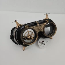 KBW Steampunk Flip up Goggles Costume Cosplay Clear Lens, Gold Black