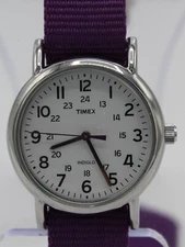 Timex Analog Quartz Watch Silver Tone Purple Band Easy To Read WR 30 M used work
