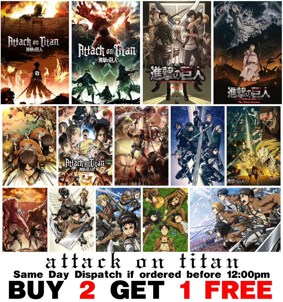 Attack on Titan Poster Anime Manga Art Print Wall Room Decor Shingeki no  Kyojin