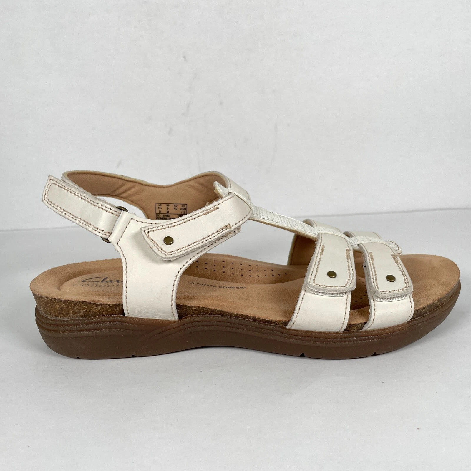 Sandali Clarks April Cove con cinturino a T da donna taglia 9 M scarpe bianche con cinturino in pelle