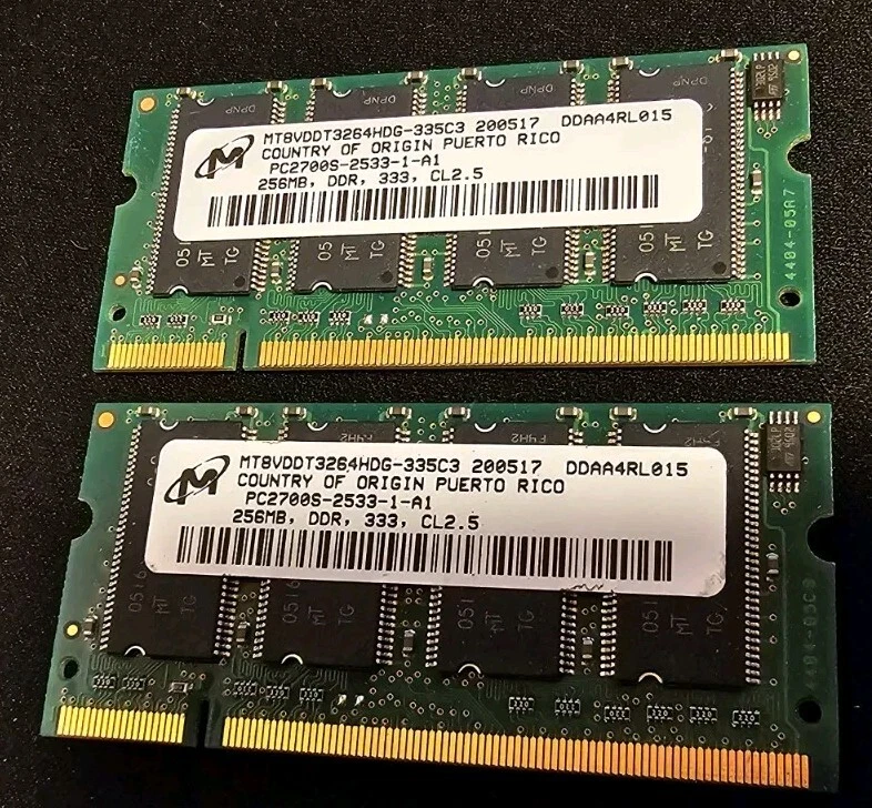 MICRON 512MB 2x256MB PC2700S  MT8VDDT3264HDG-335C3 DDR-333 LAPTOP SODIMM DDR Kit - Image 2 of 4