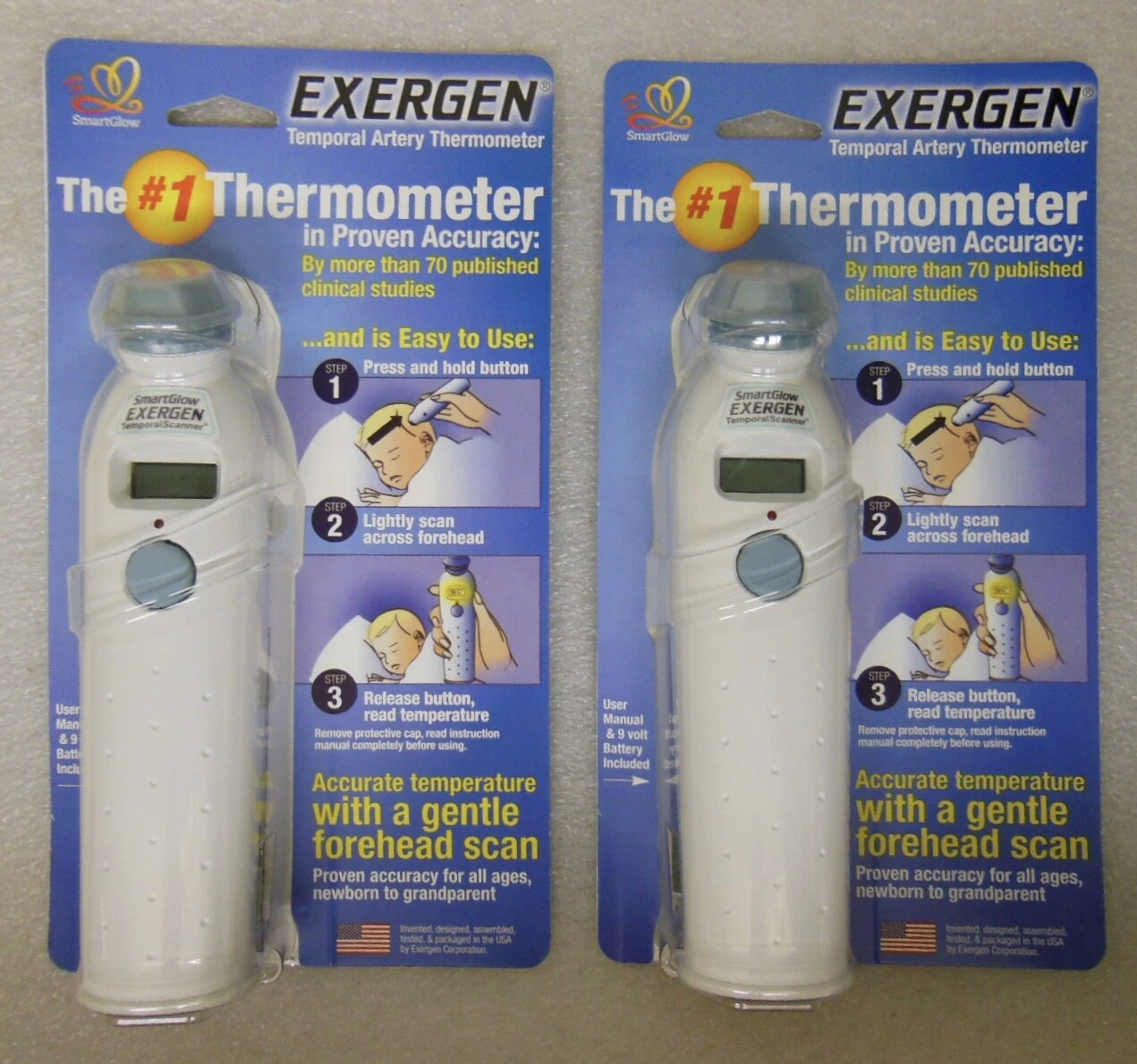 (2) EXERGEN Temporal Artery Thermometers TAT-2000C with Manual & Battery - New
