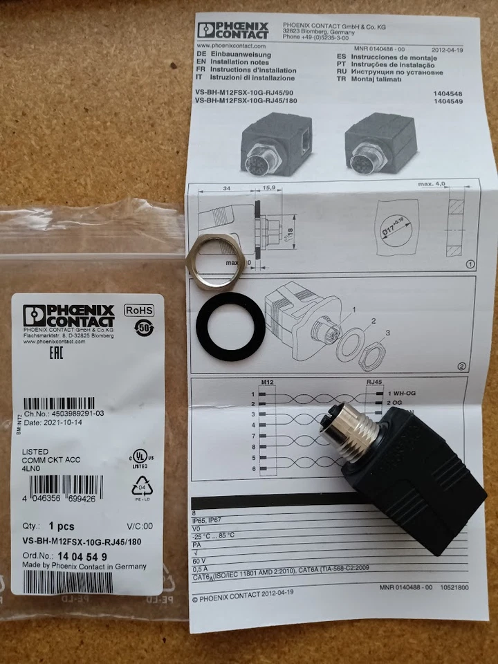 Phoenix Contact VS-BH-M12FSX-10G-RJ45/180 - Control cabinet feed-through 1404549 - Image 3 of 3
