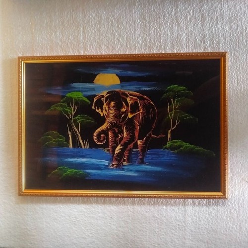 BLACK VELVET ART Acrylic Paint Elephant Sri Lanka Frame NEW - Picture 6 of 8