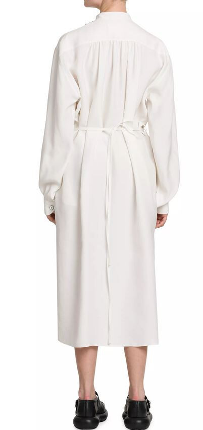 NWT $3020 Jil Sander Pleated Bib Front L/S Midi Dress - Sz