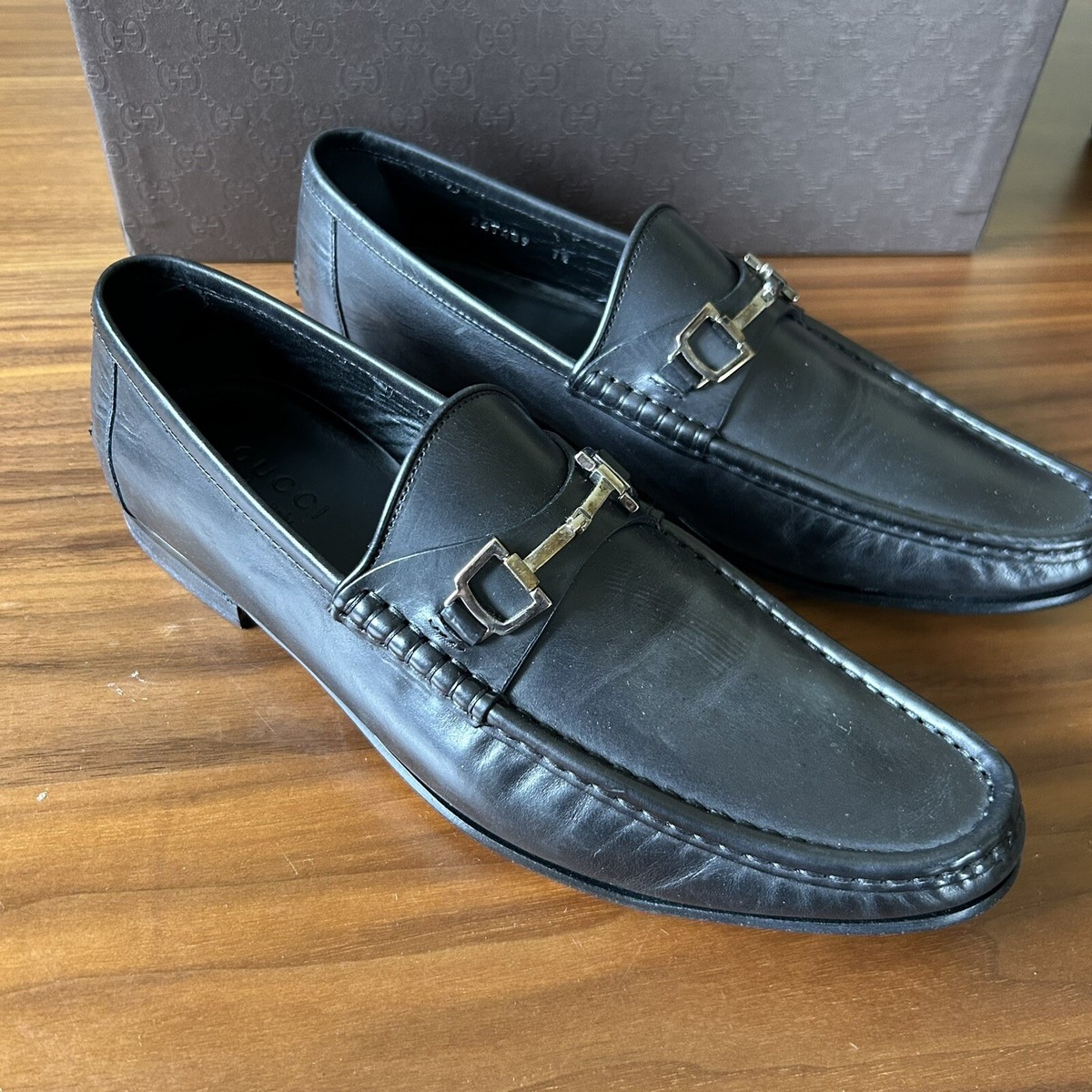 Gucci Loafers Mens Black Leather Size 7.5 With Silver Horsebit | eBay