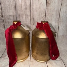My Texas House Viral Christmas Bells Set Of 2 Hanging Antique Gold Farmhouse New