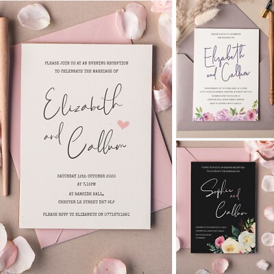 Personalisierte Hochzeitseinladungen - Abendeinladungen mit Umschlägen (W1)