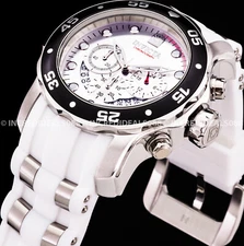 Invicta Mens PRO DIVER SCUBA Chronograph Black Silver Dial White Strap Watch